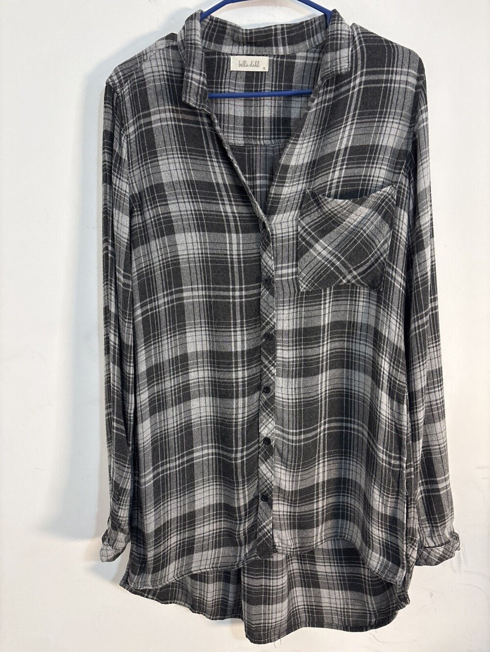 Bella Dahl Women Gray Long Sleeve Button-Down Rounded High Low Hem Small